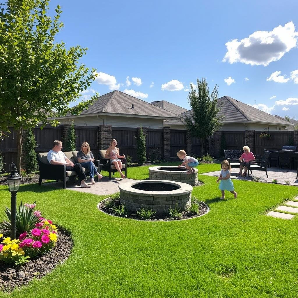 Family enjoying their new landscape in Friendswood Texas Family enjoying their new landscape in Friendswood Texas