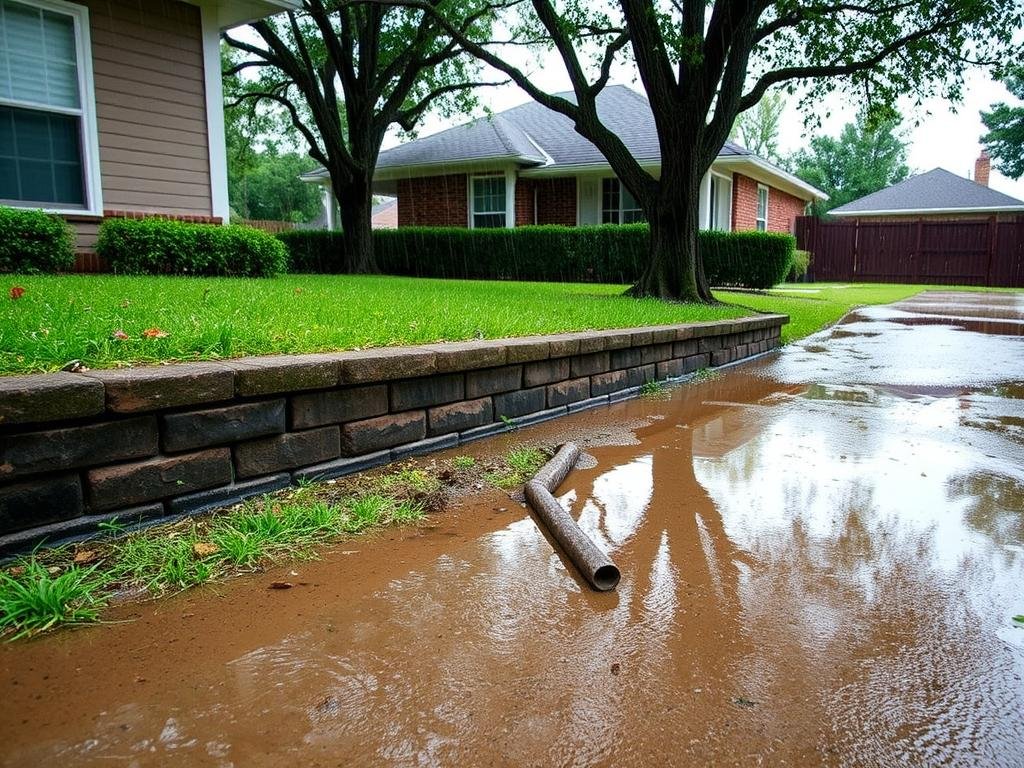 Flooded Houston yard after heavy rainfall showing standing water problems Flooded Houston yard after heavy rainfall showing standing water problems