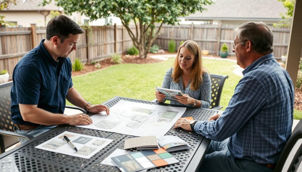 Landscape designer reviewing garden landscaping design plans in Pearland 77581 Landscape designer reviewing garden landscaping design plans in Pearland 77581